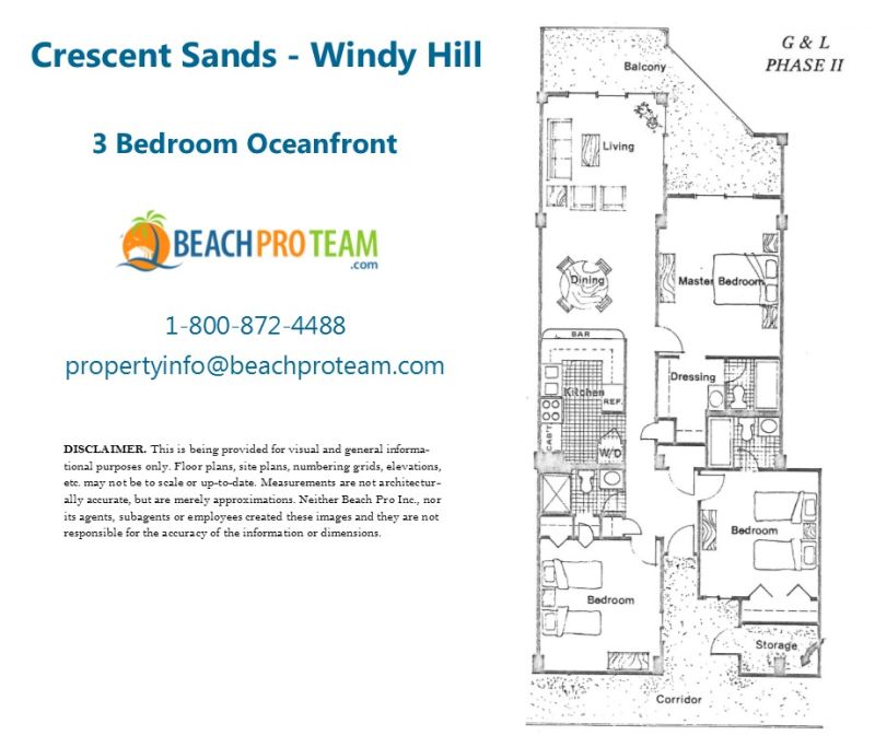 Crescent Sands Floor Plan G & L - 3 Bedroom Oceanfront